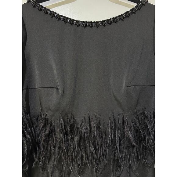 Mac Duggal Embellished Neck Feather Trim Cocktail Dress 11787 Size 14 Evening - Picture 4 of 16